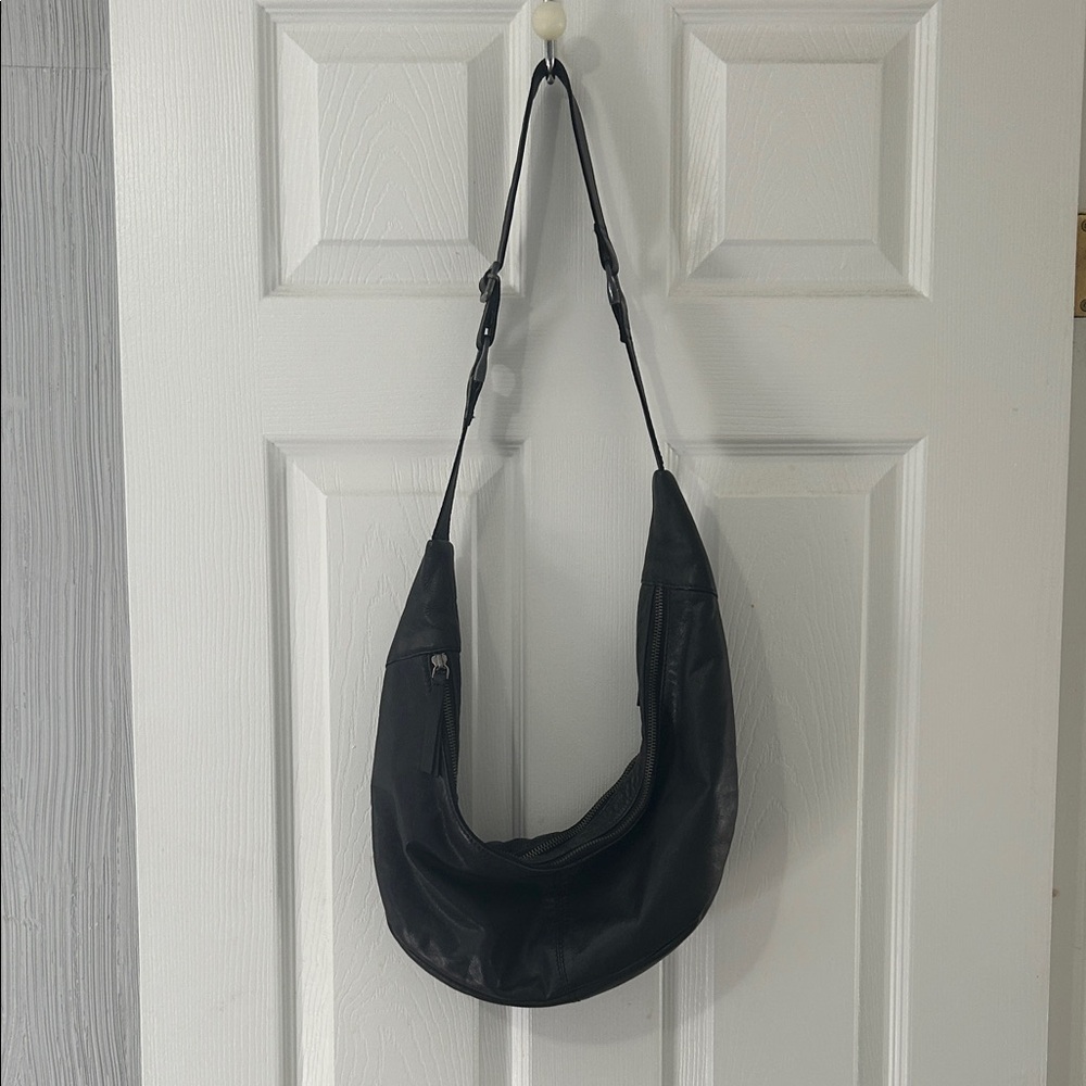 Free People Black Leather Crescent Crossbody Bag